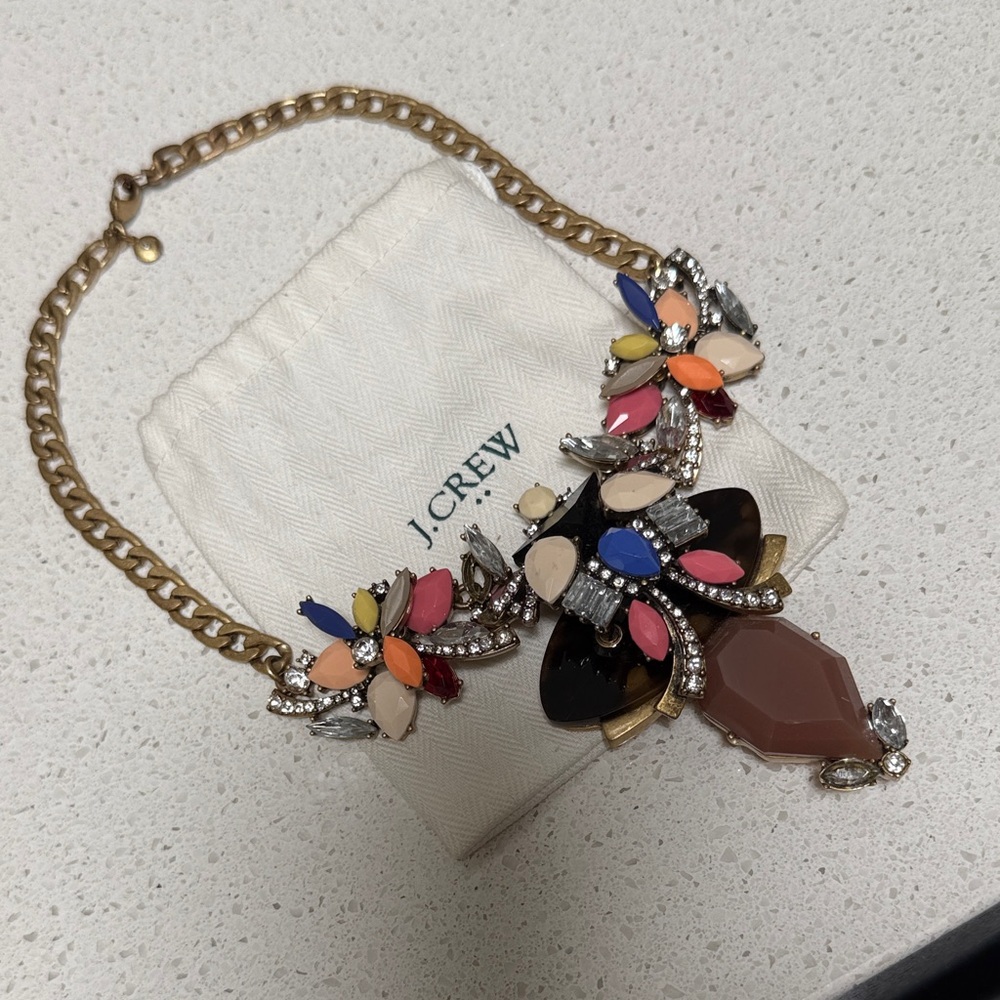 J. Crew Colorful Floral Necklace with Gold Chain